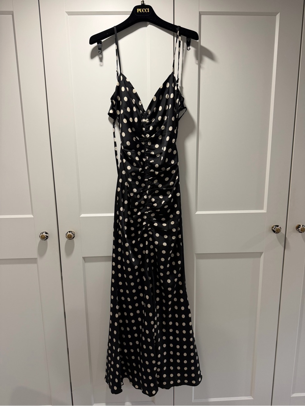 Black Polka Dot Maxi Slip Dress with Cream Dots